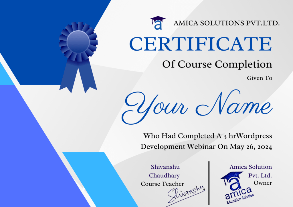 Blue And White Modern Online Course Certificate Landscape